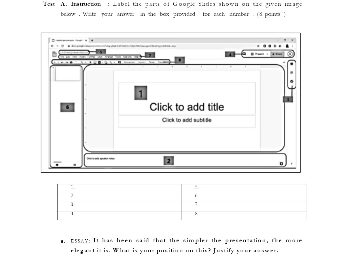 Test A. Instruction : Label the parts of Google