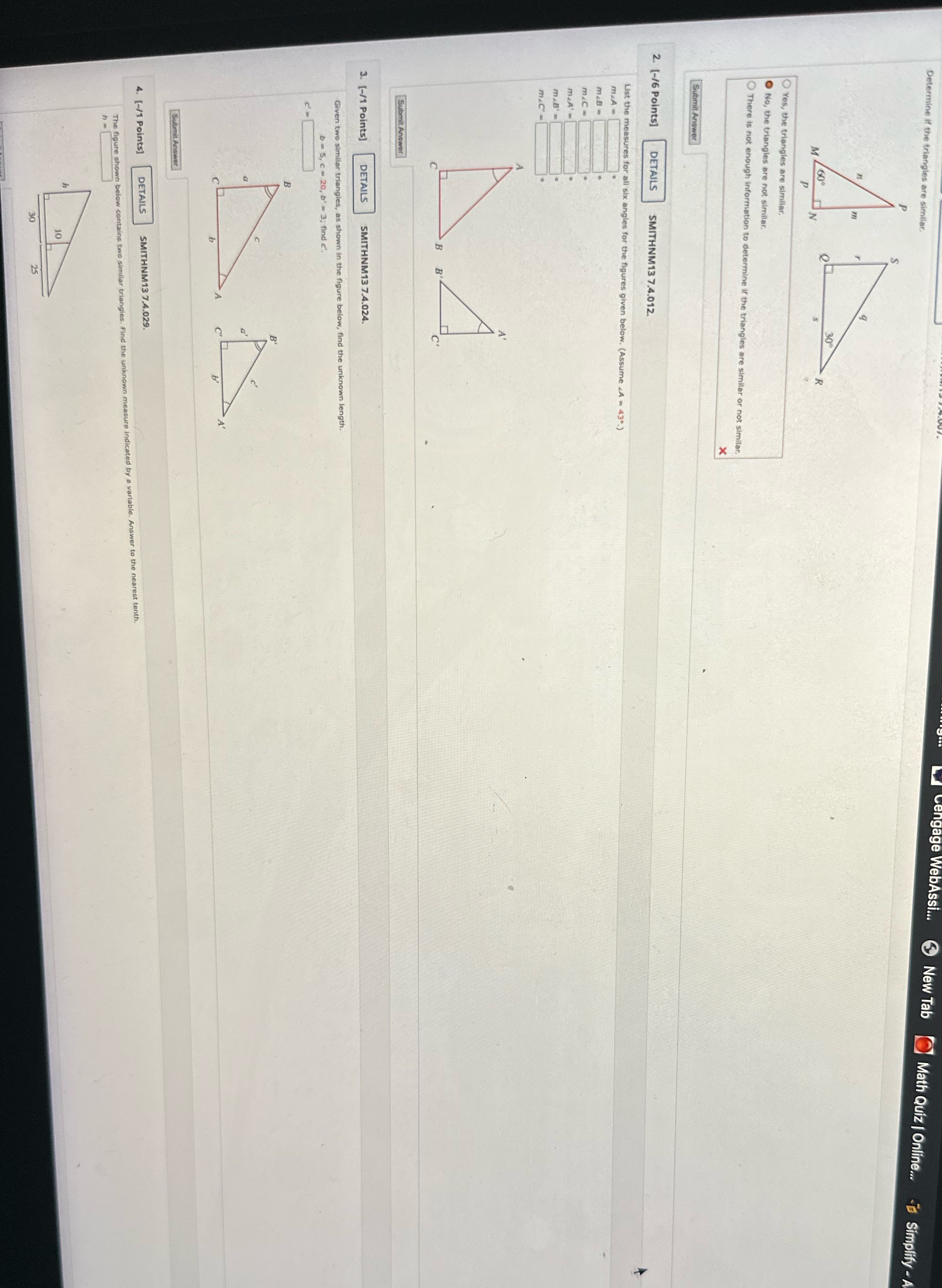 Determine if the triangles are simliar WebAssi...