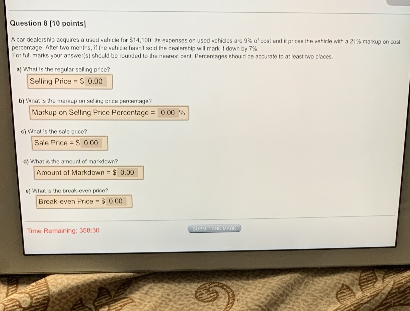 Question 8 [10 points] A car dealership acquires