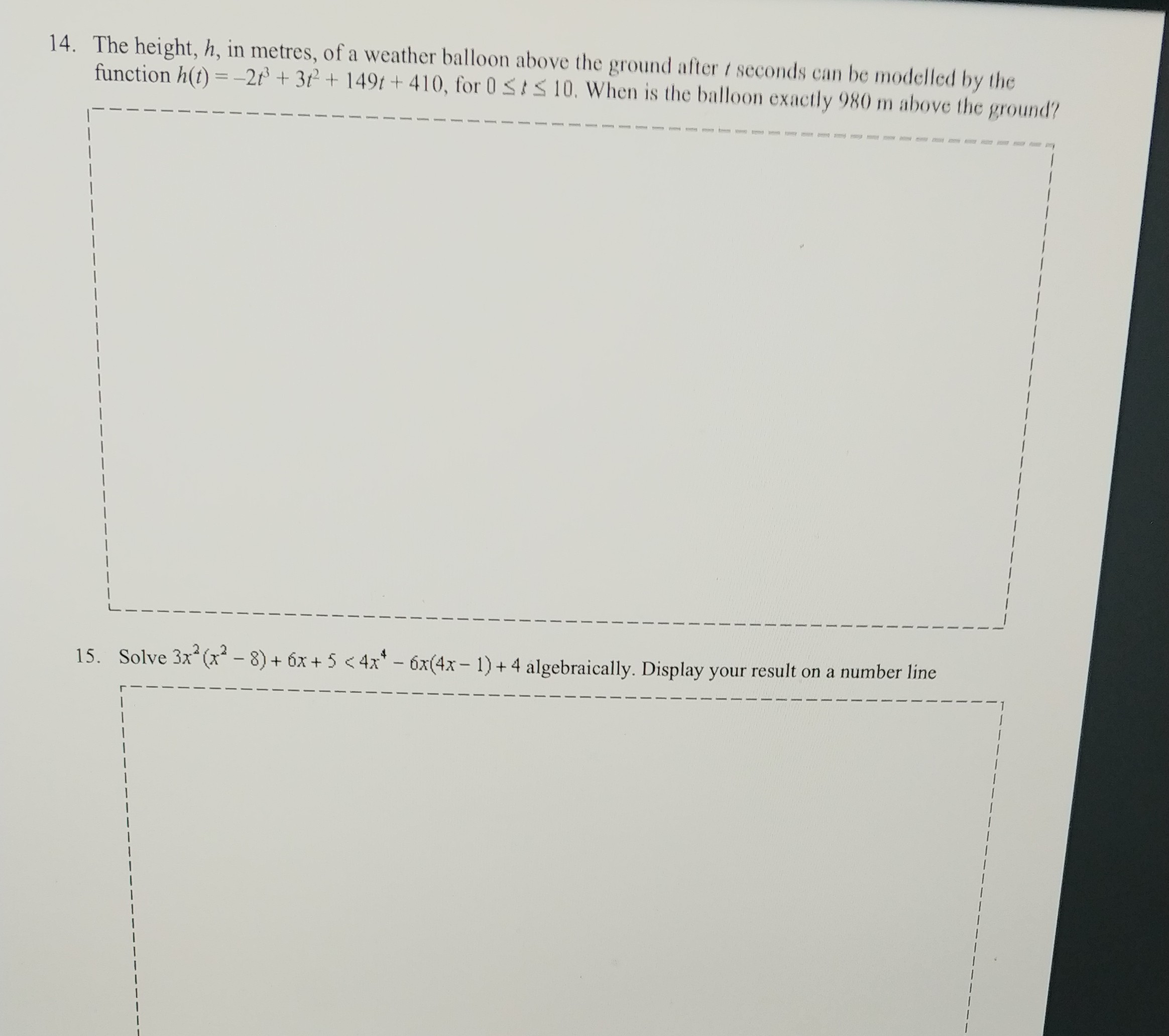 14. The height, h, in metres, of a weather