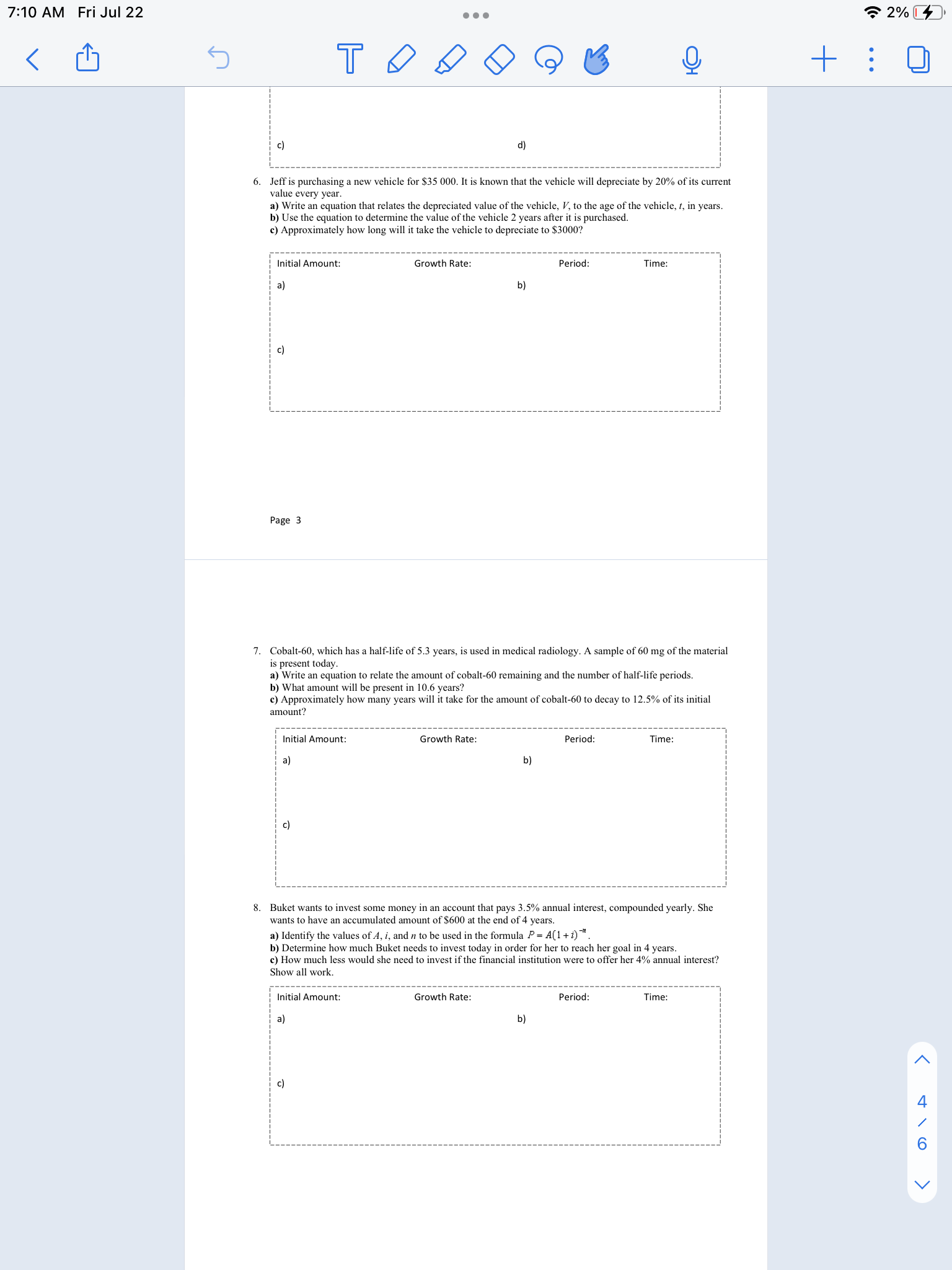 7:10 AM Fri Jul 22 . . . 2% c ) d) 6. Jeff is