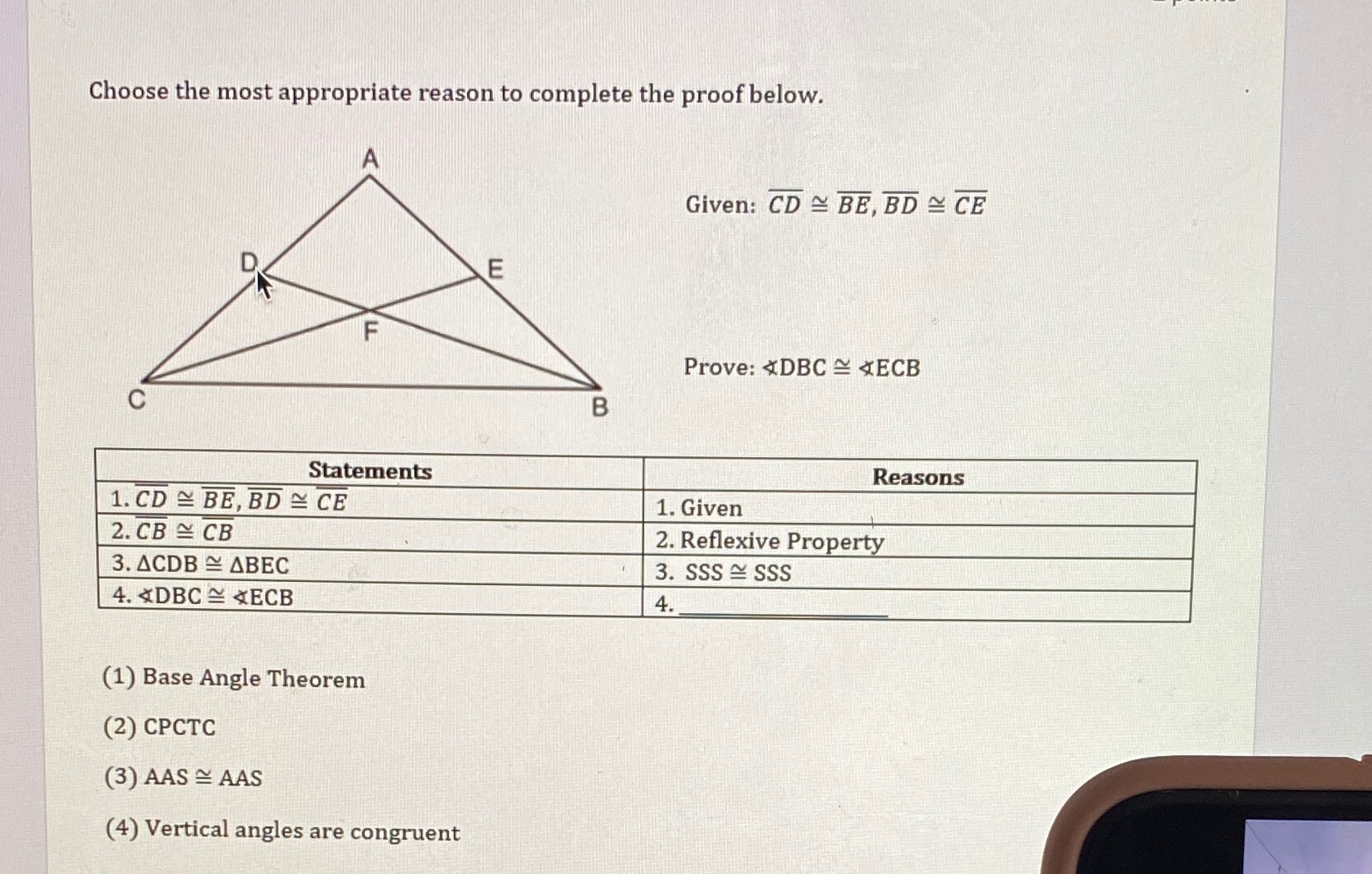 Choose the most appropriate reason to complete