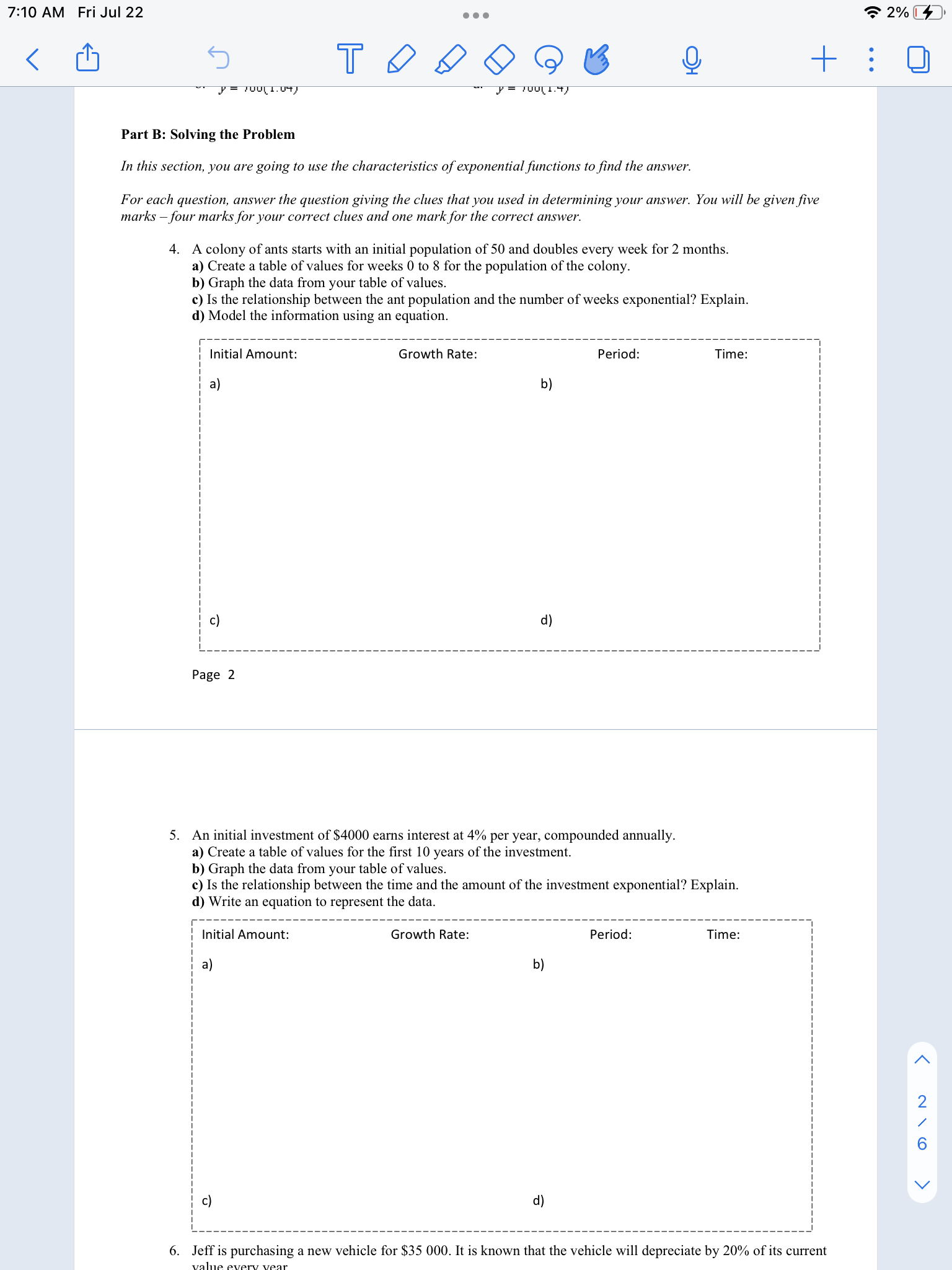7:10 AM Fri Jul 22 . . . 2% c ) d) 6. Jeff is