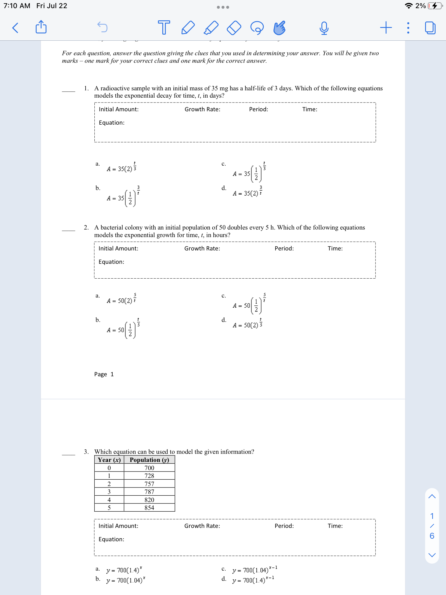 7:10 AM Fri Jul 22 . . . 2% c ) d) 6. Jeff is
