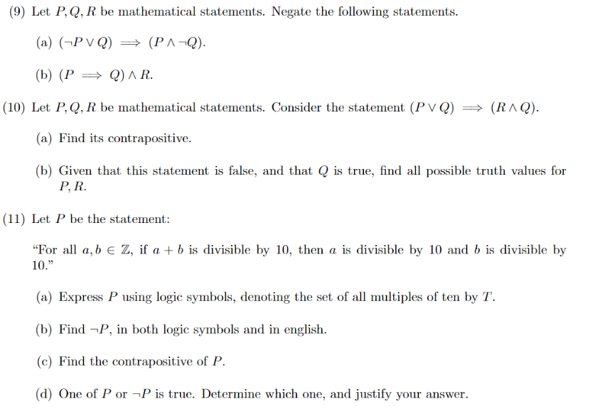 (8) Let. P, Q be mathematical statements. Find