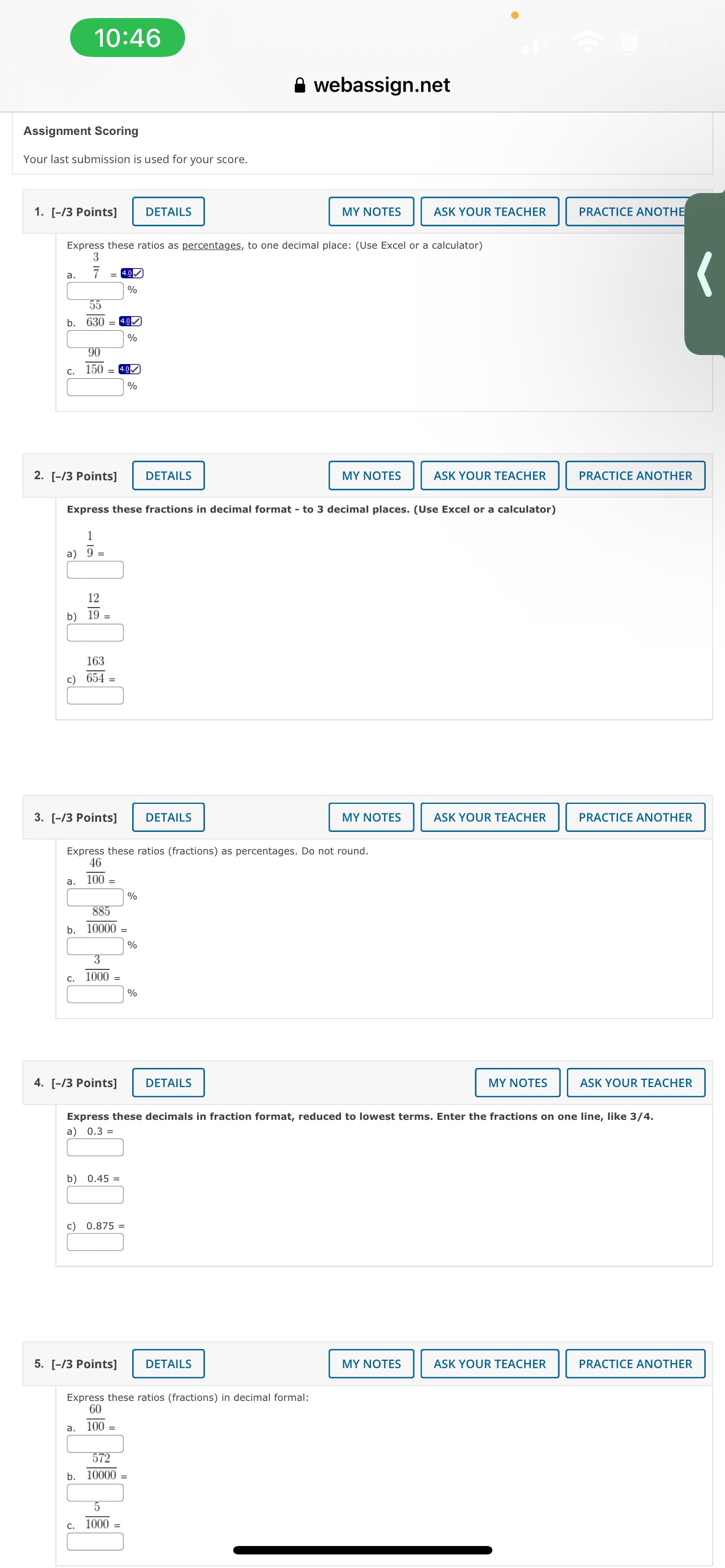 10:46 a webassign.net Assignment Scoring Your