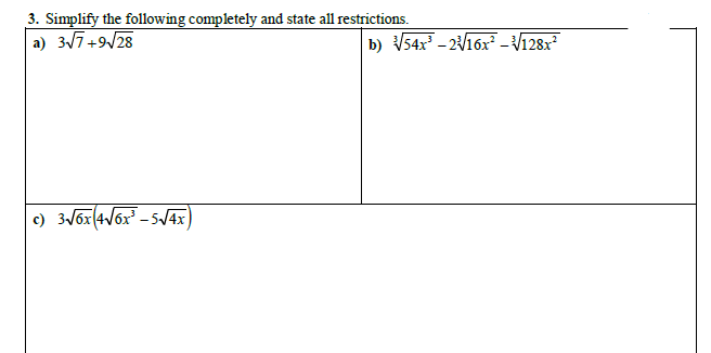 Show your work for full marks. Rationalize all