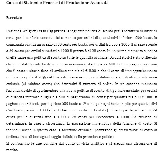 Corso di Sistemi e Processi di Produzione