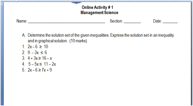 Pahelp po Online Activity # 1 Management Science