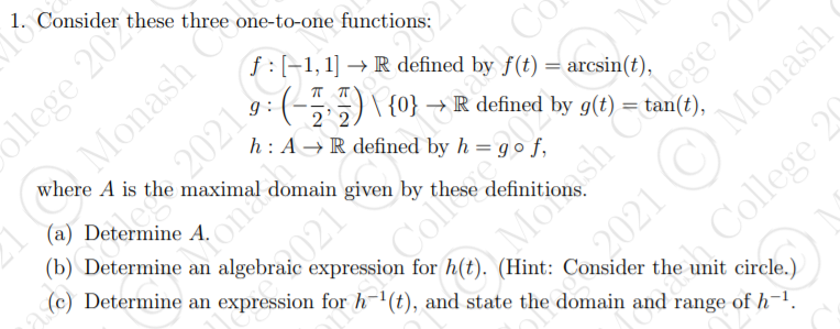 1. Consider these three one-to-one functions: CO