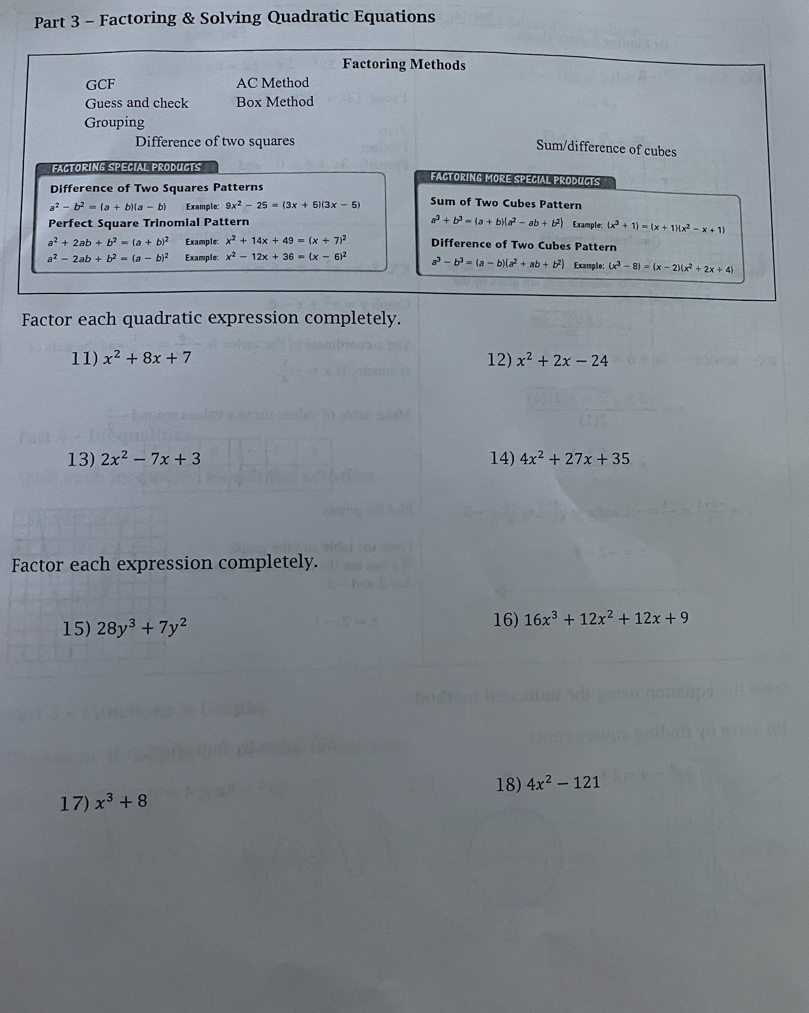 Factoring and solving quadratic equations Part 3