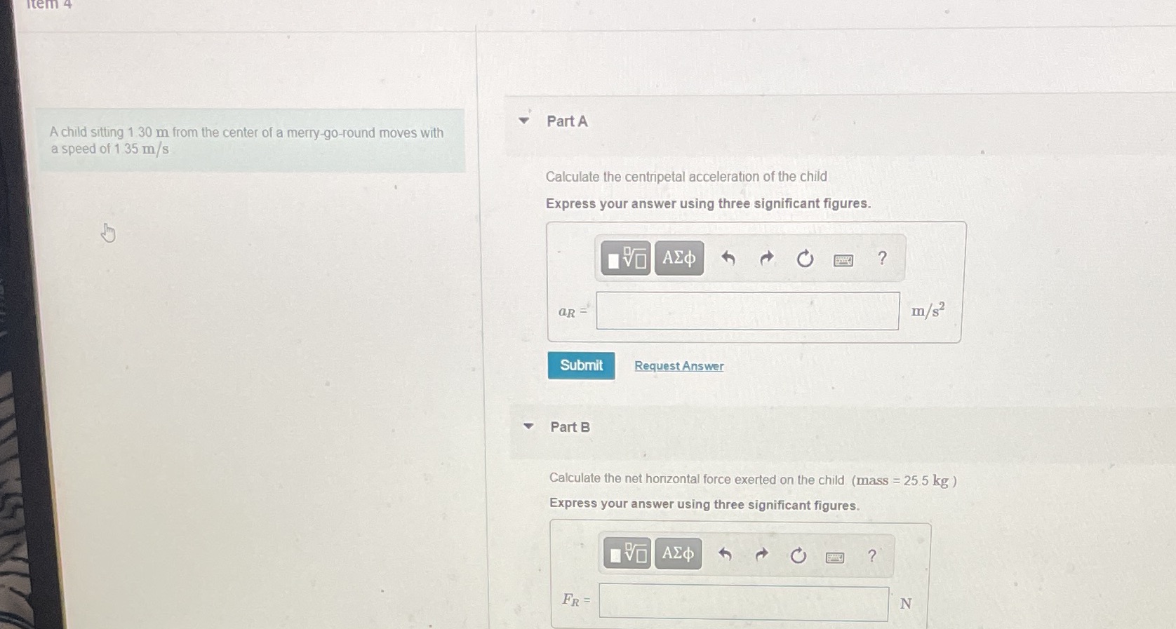 Part A and B item 4 Part A A child sitting 1.30 m