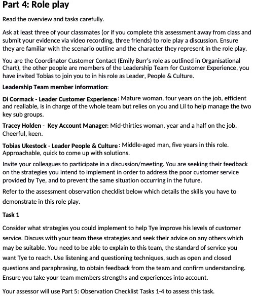 Part 4: Role play Read the overview and tasks