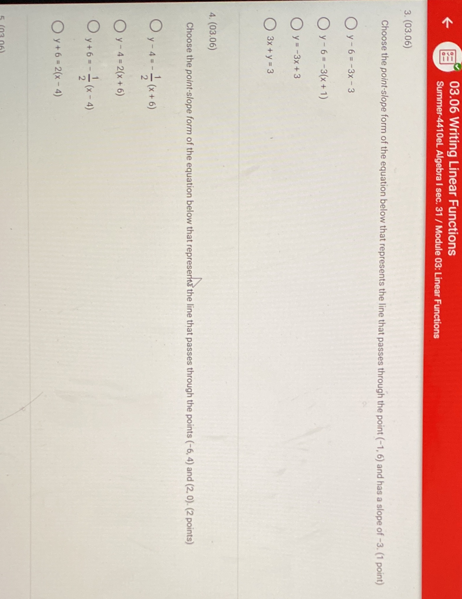 Please help solve. 03.06 Writing Linear Functions
