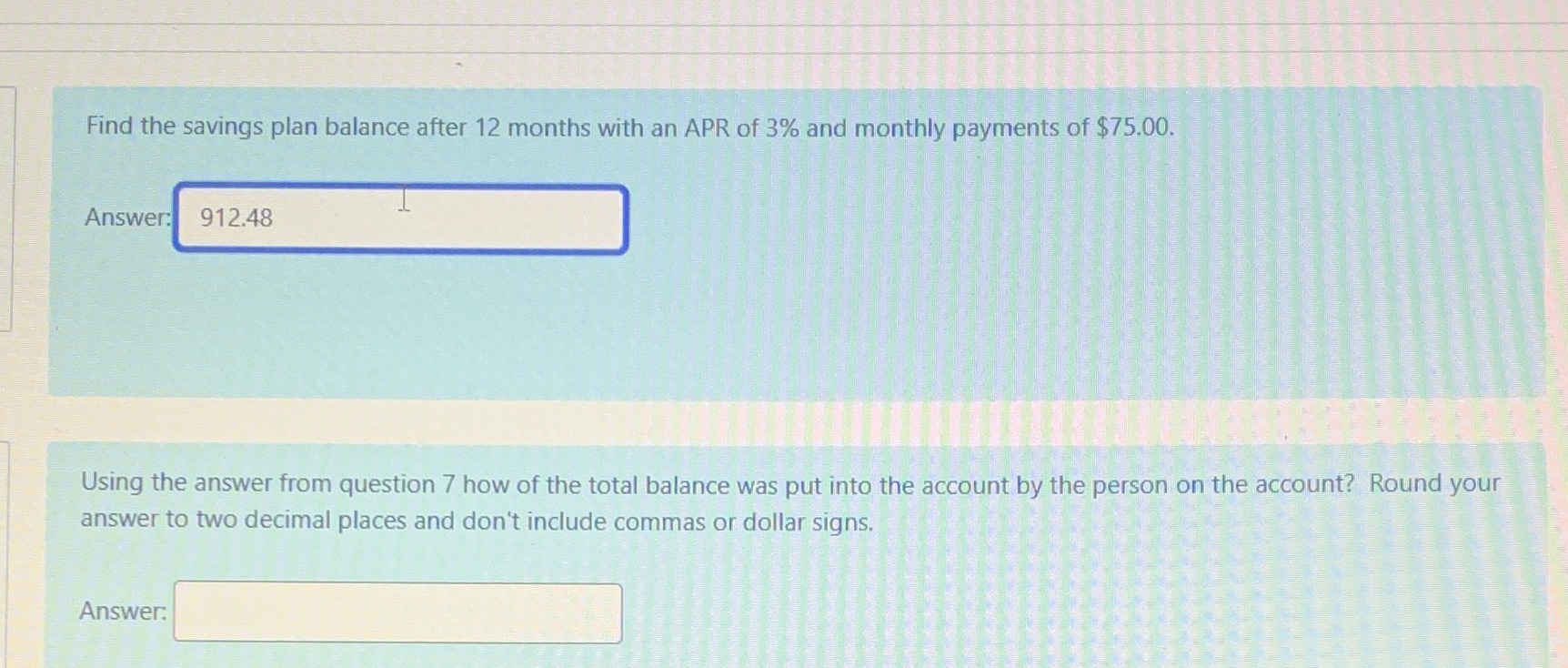 Find the savings plan balance after 12 months