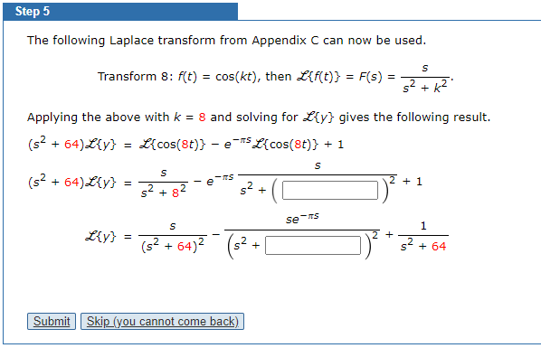 Step 5 The following Laplace transform from