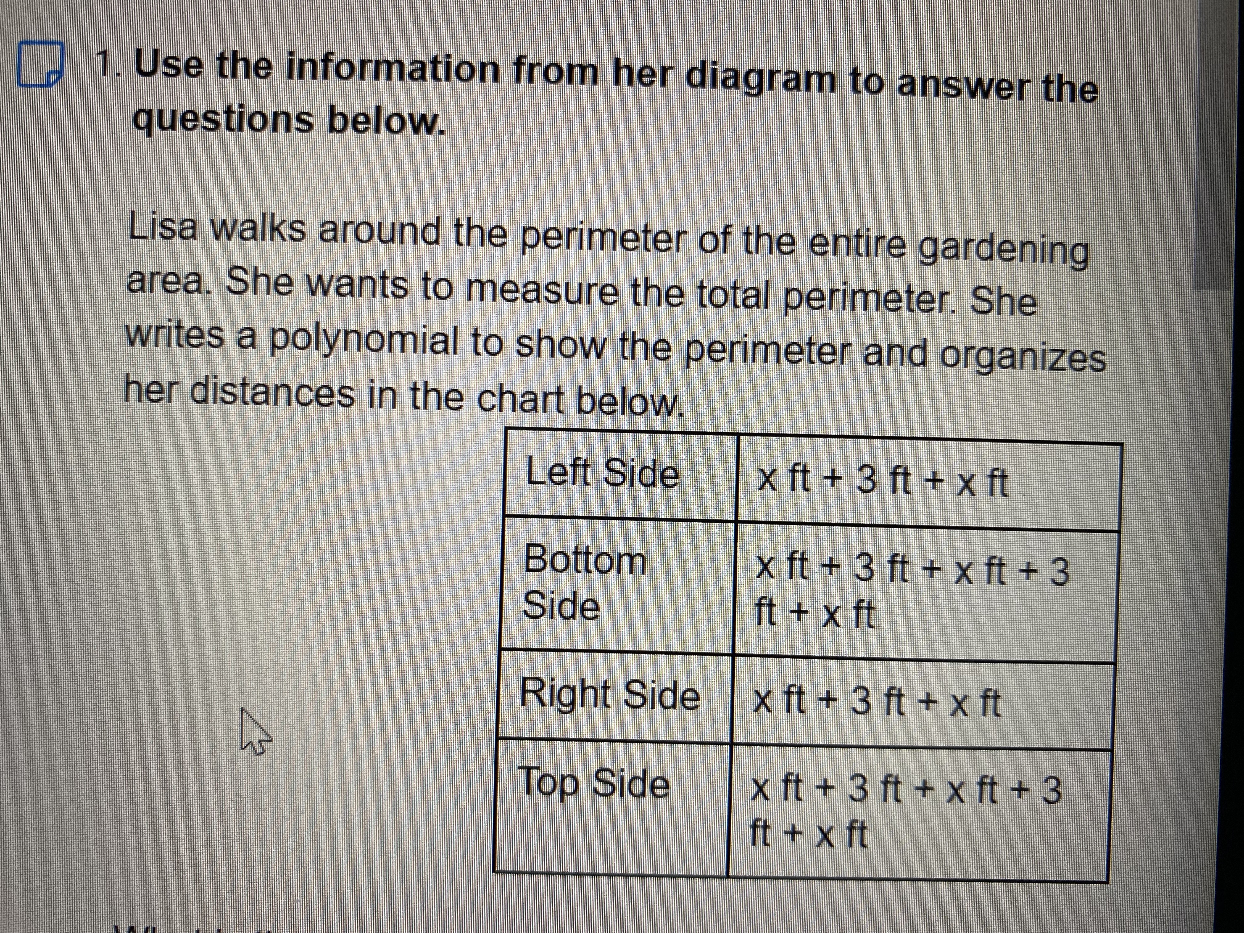 1. Use the information from her diagram to answer