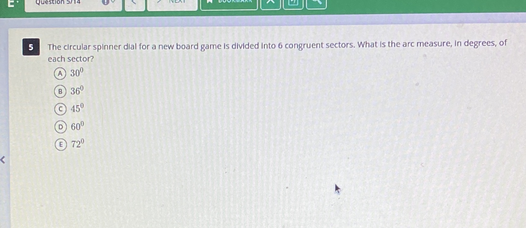 C Question 5/14 5 each sector? A 300 The circular