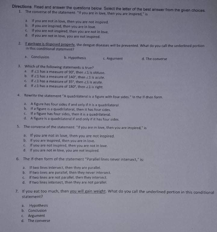 I. 8. Which of the following statements is true?