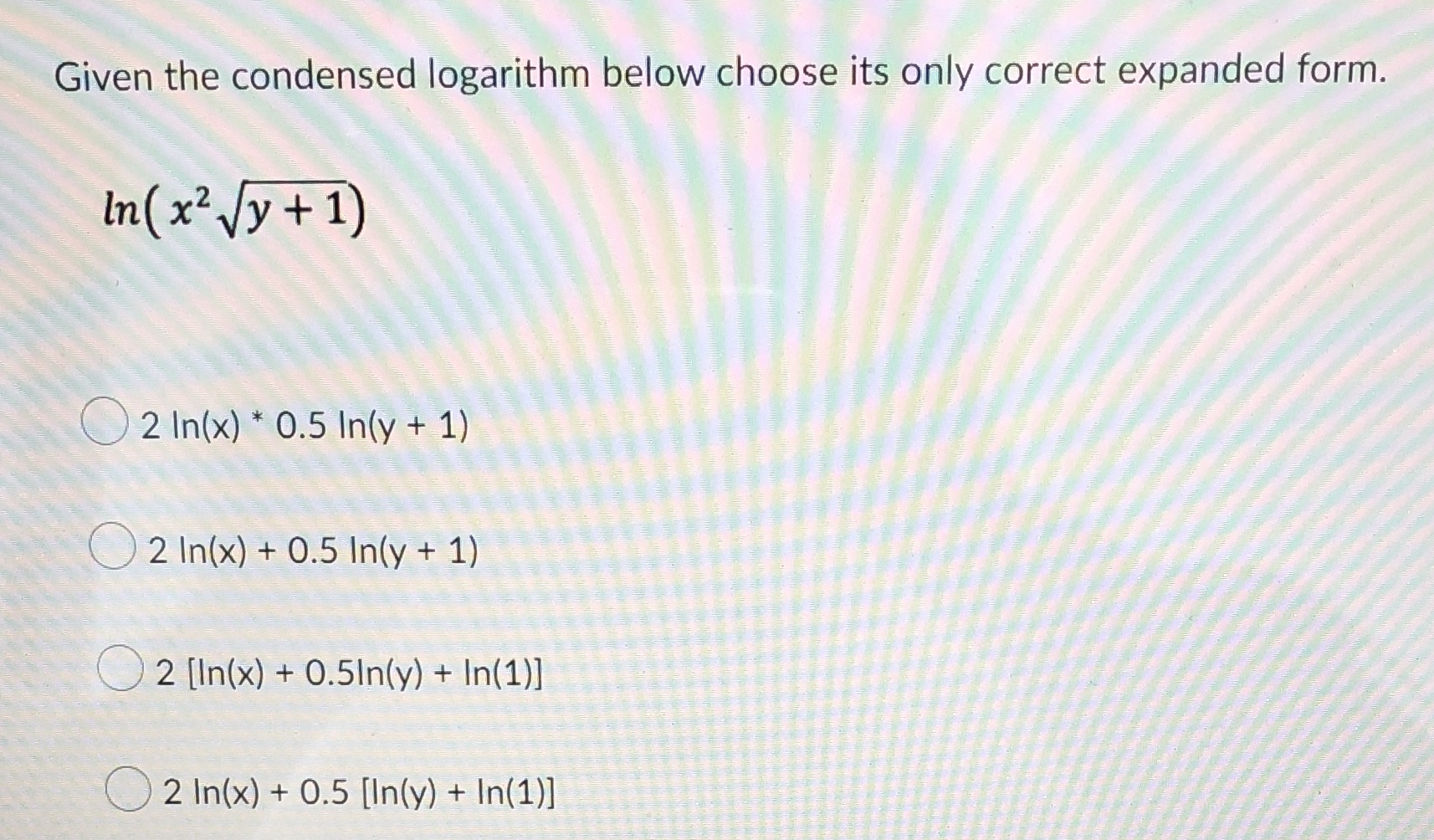 Given the condensed logarithm below choose its