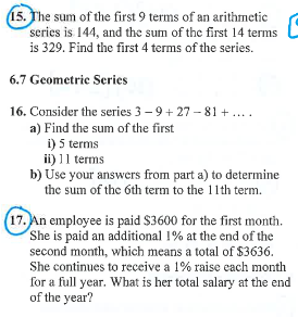 15. The sum of the first 9 terms of an arithmetic