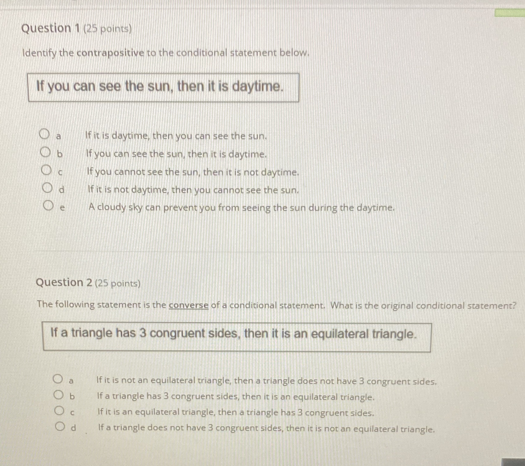 Question 1 (25 points) Identify the