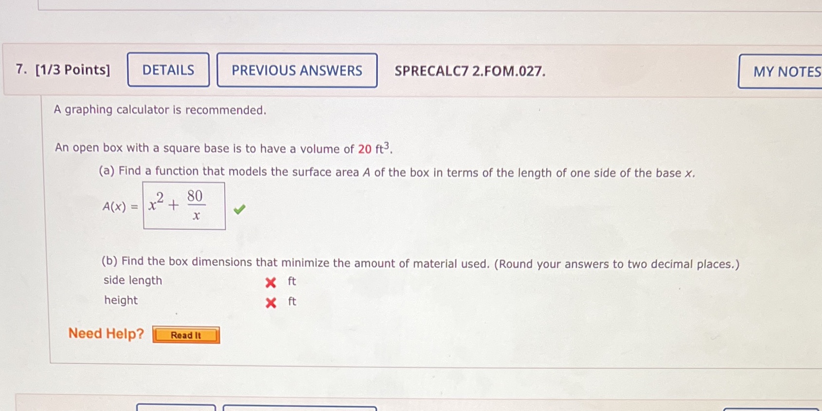 7. [1/3 Points] DETAILS PREVIOUS ANSWERS