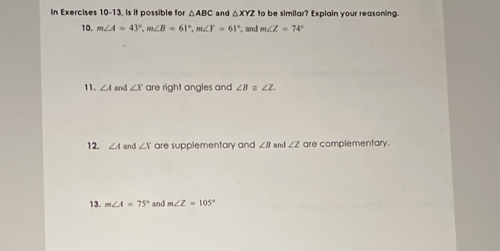 In Exercises 10-13, Is It possible for AABC and