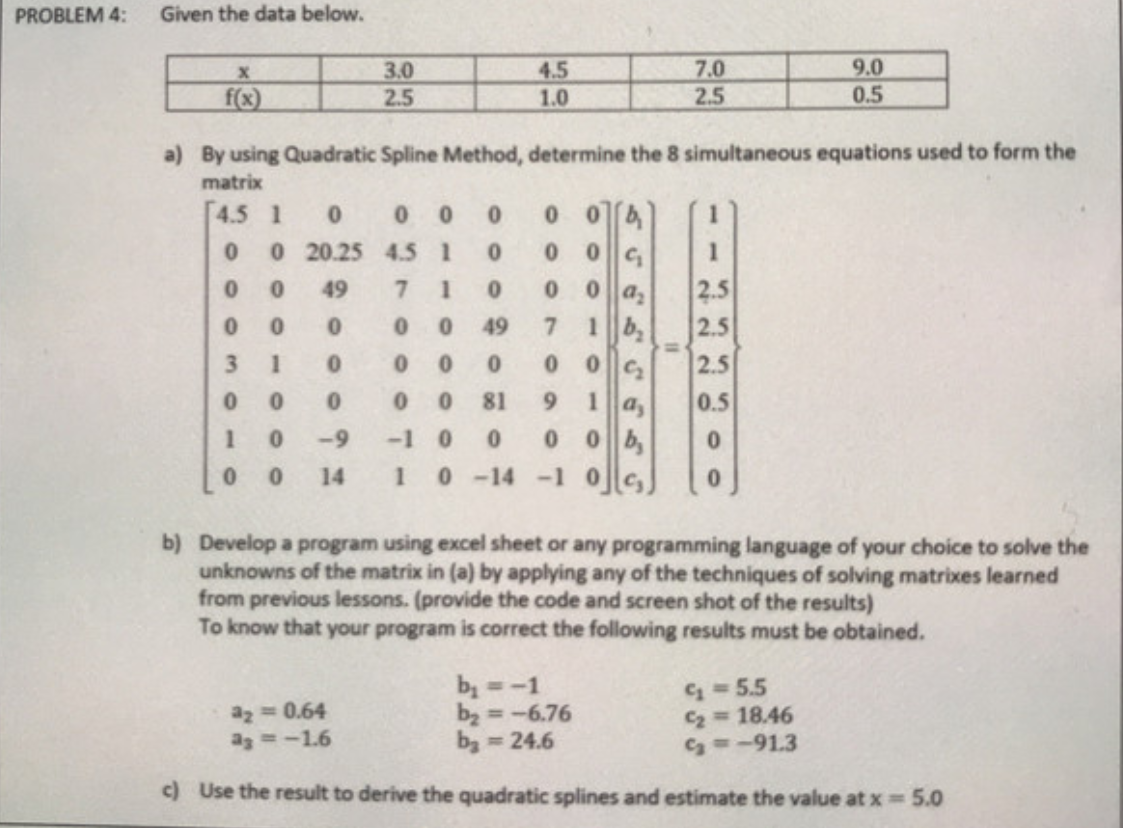 PROBLEM 4: Given the data below. X 3.0 4.5 7.0