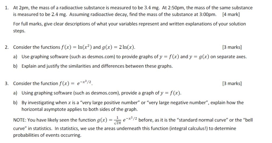 1. At 2pm, the mass of a radioactive substance is