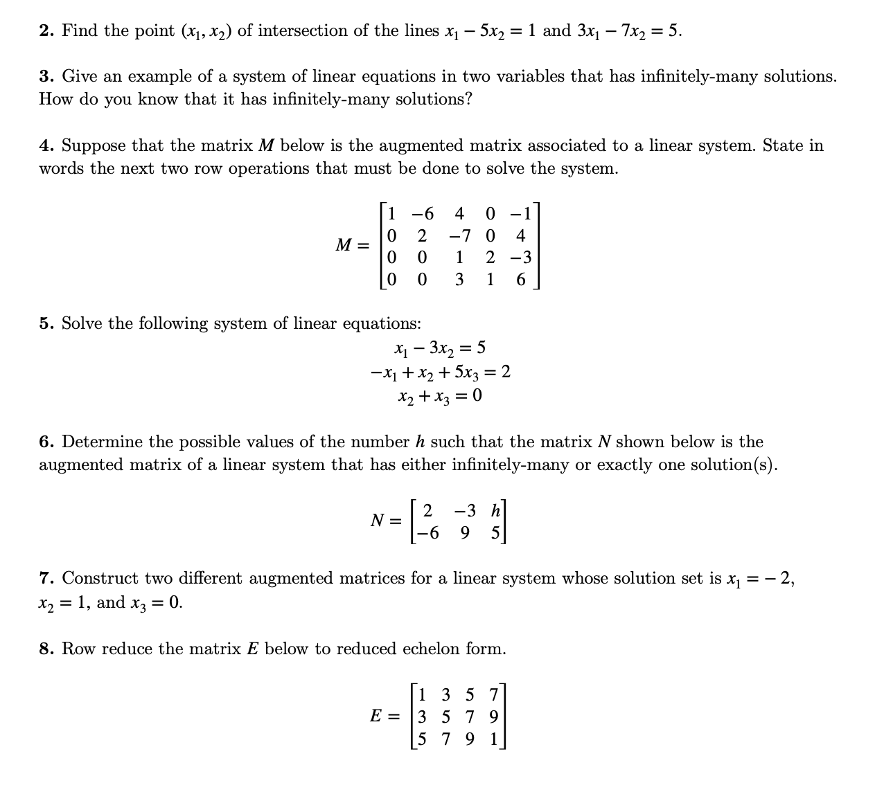2. Find the point (x1, x2) of intersection of the