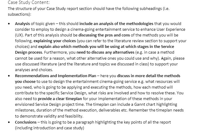 Case Study Content: The structure of your Case