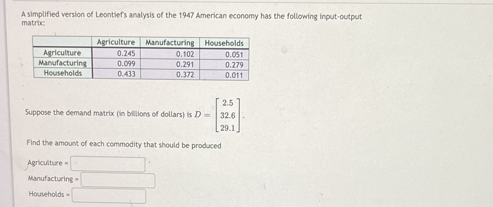 A simplified version of Leontief's analysis