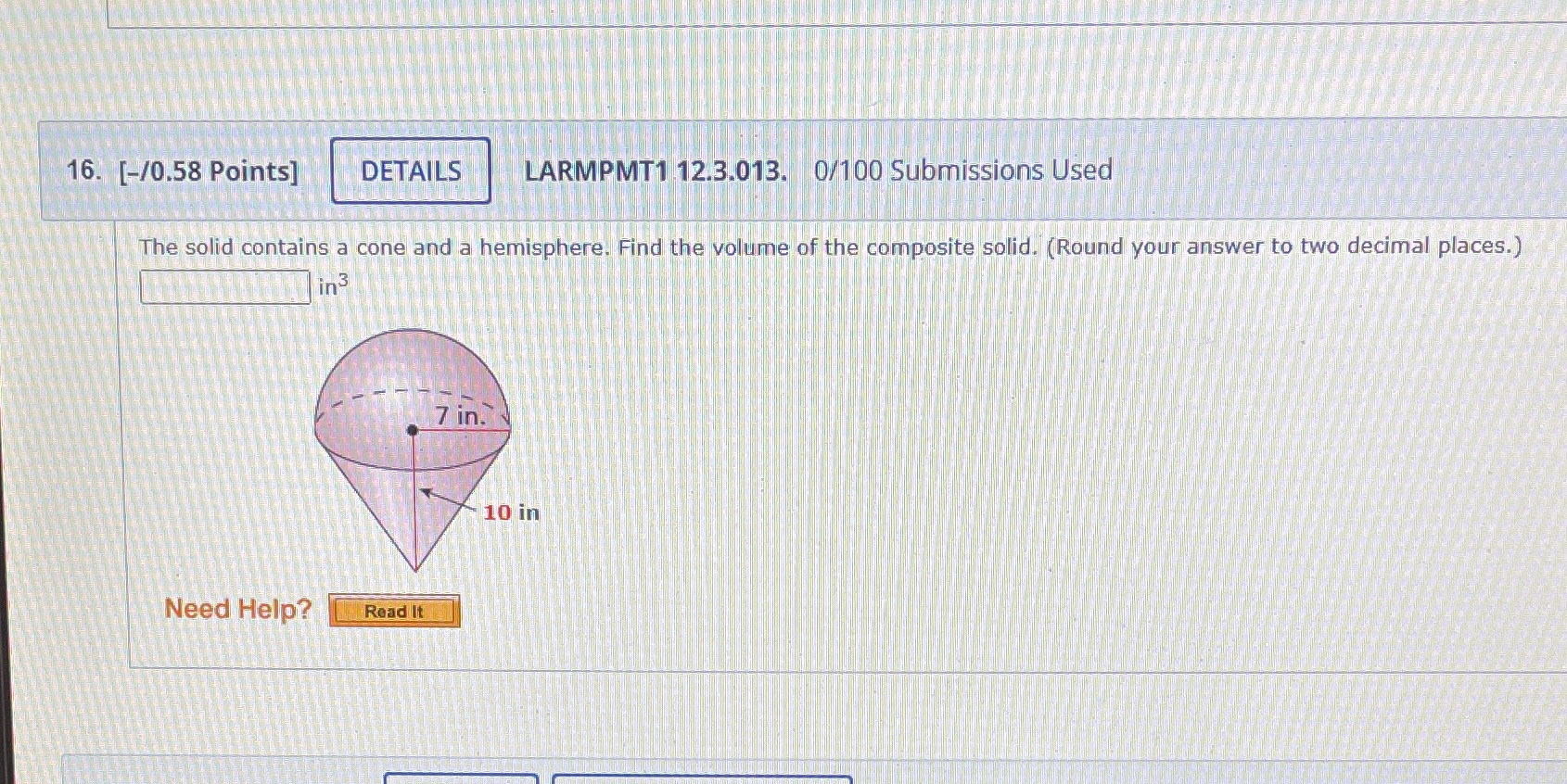 16. [-/0.58 Points] DETAILS LARMPMT1 12.3.013.