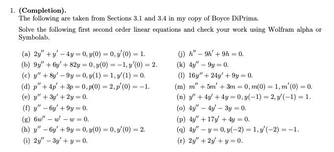 1. (Completion). The following are taken from