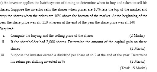 ) An investor applies the hatch system of timing