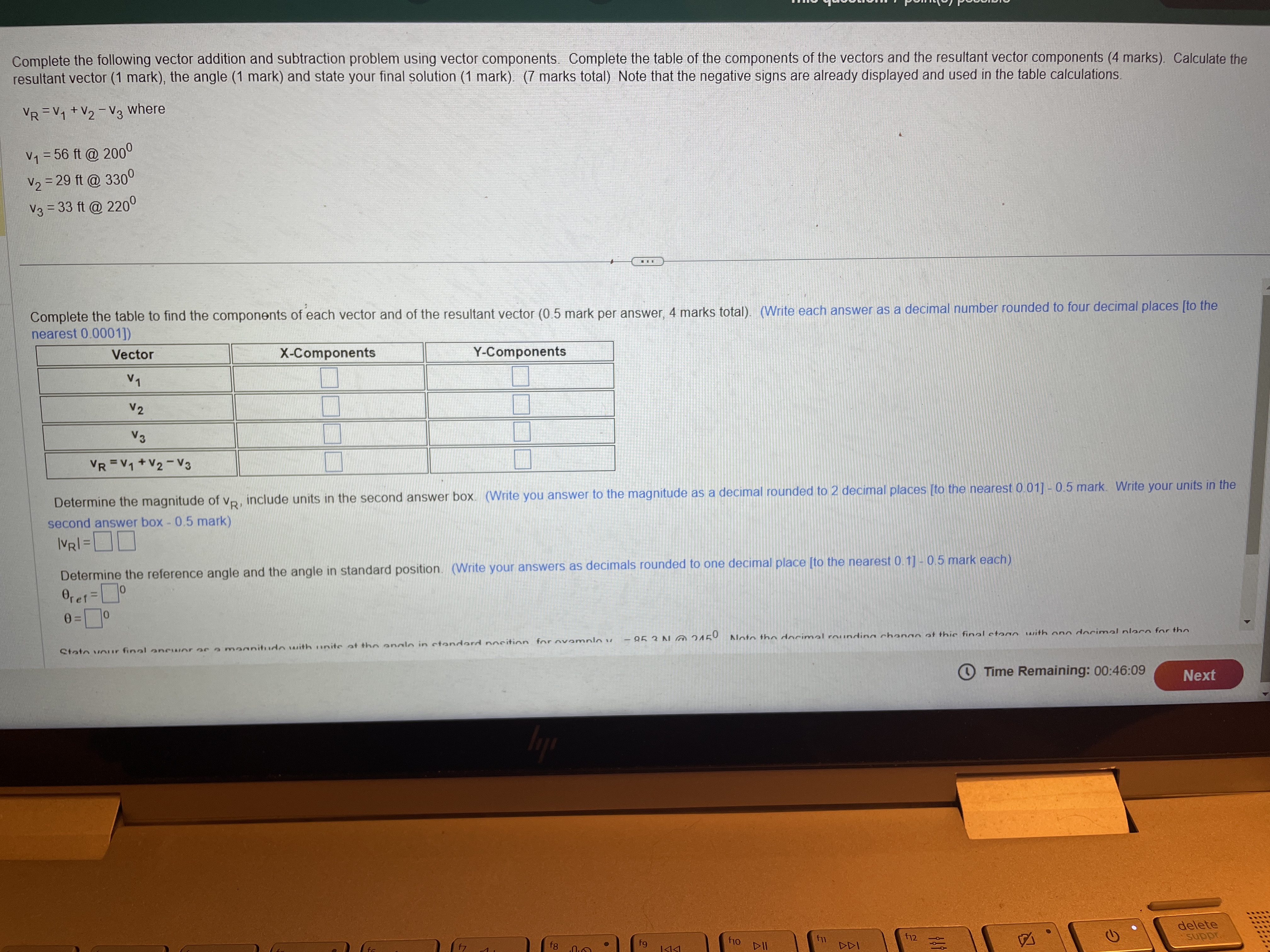 Complete the following vector addition and