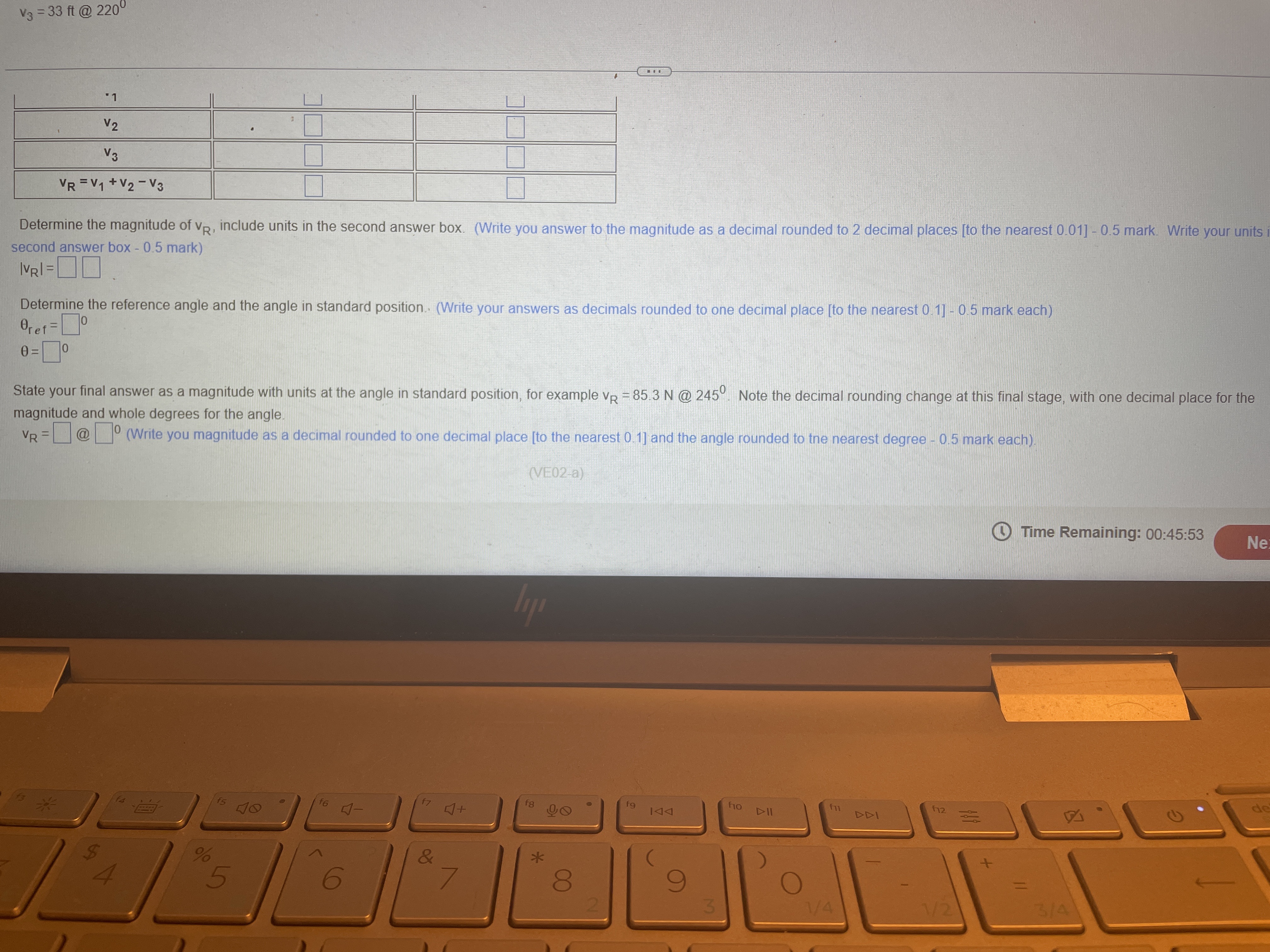 Complete the following vector addition and