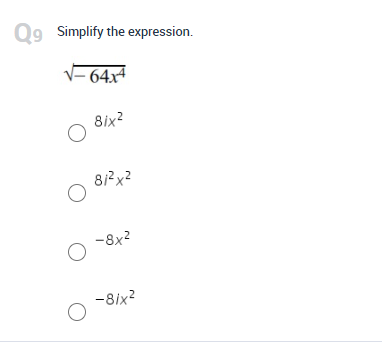 \f2 Simplify the expression. V- 81 O O -9 O 9i O