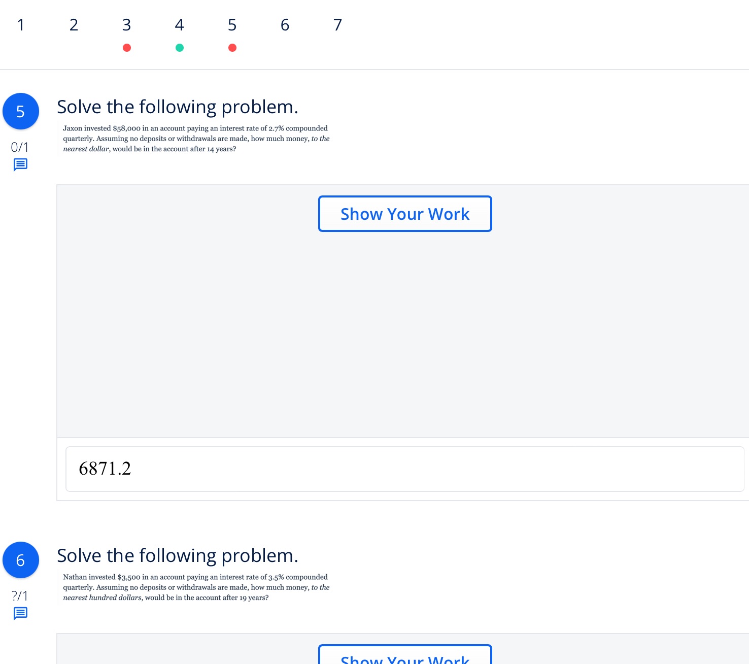 5 and 6 show all work 2 w 6 7 5 Solve the