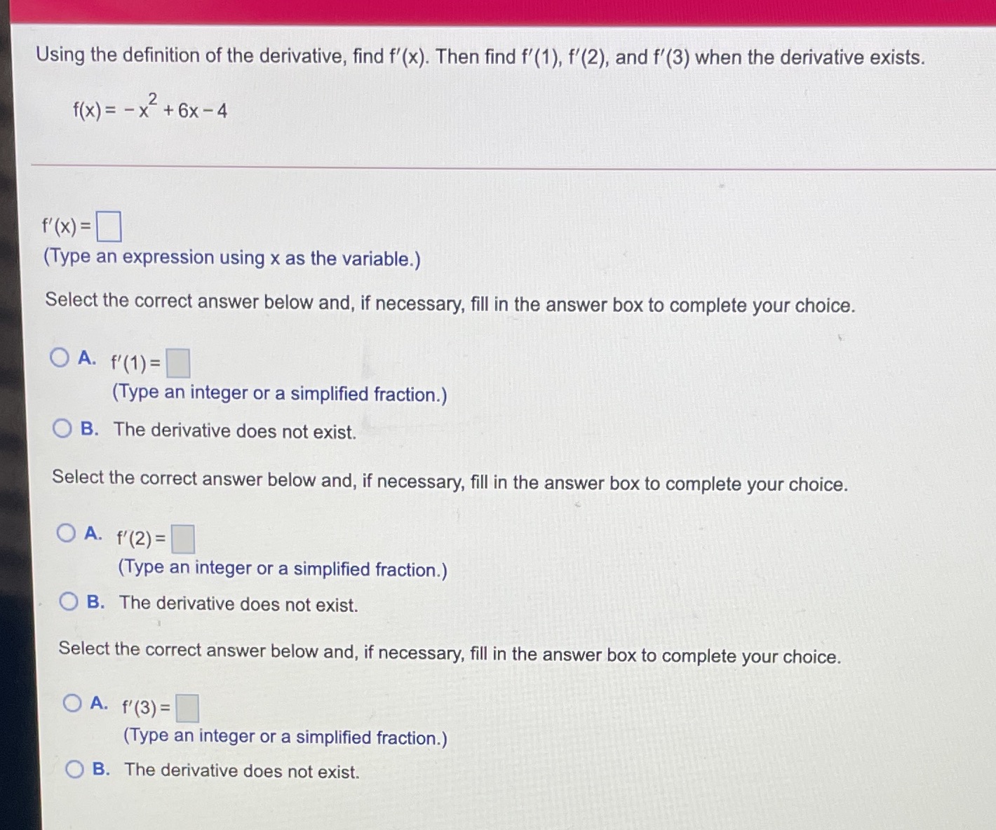 Using the definition of the derivative, find