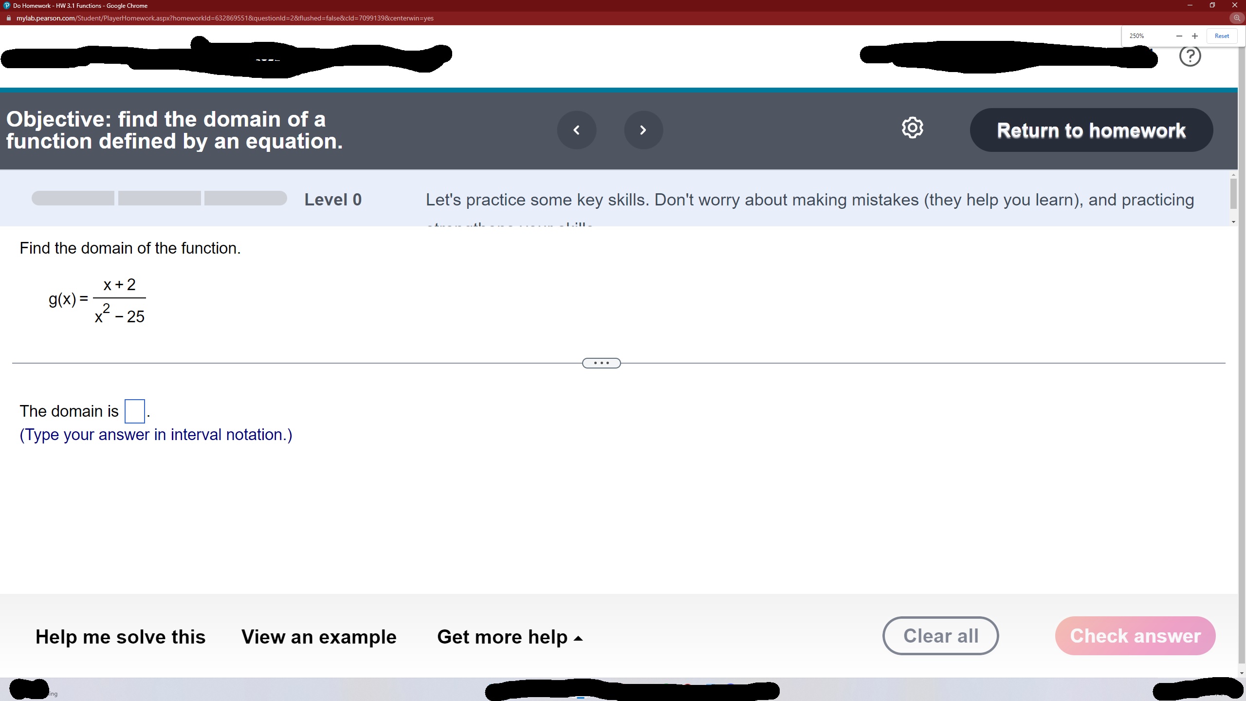 Objective: find the domain of a {:63 function
