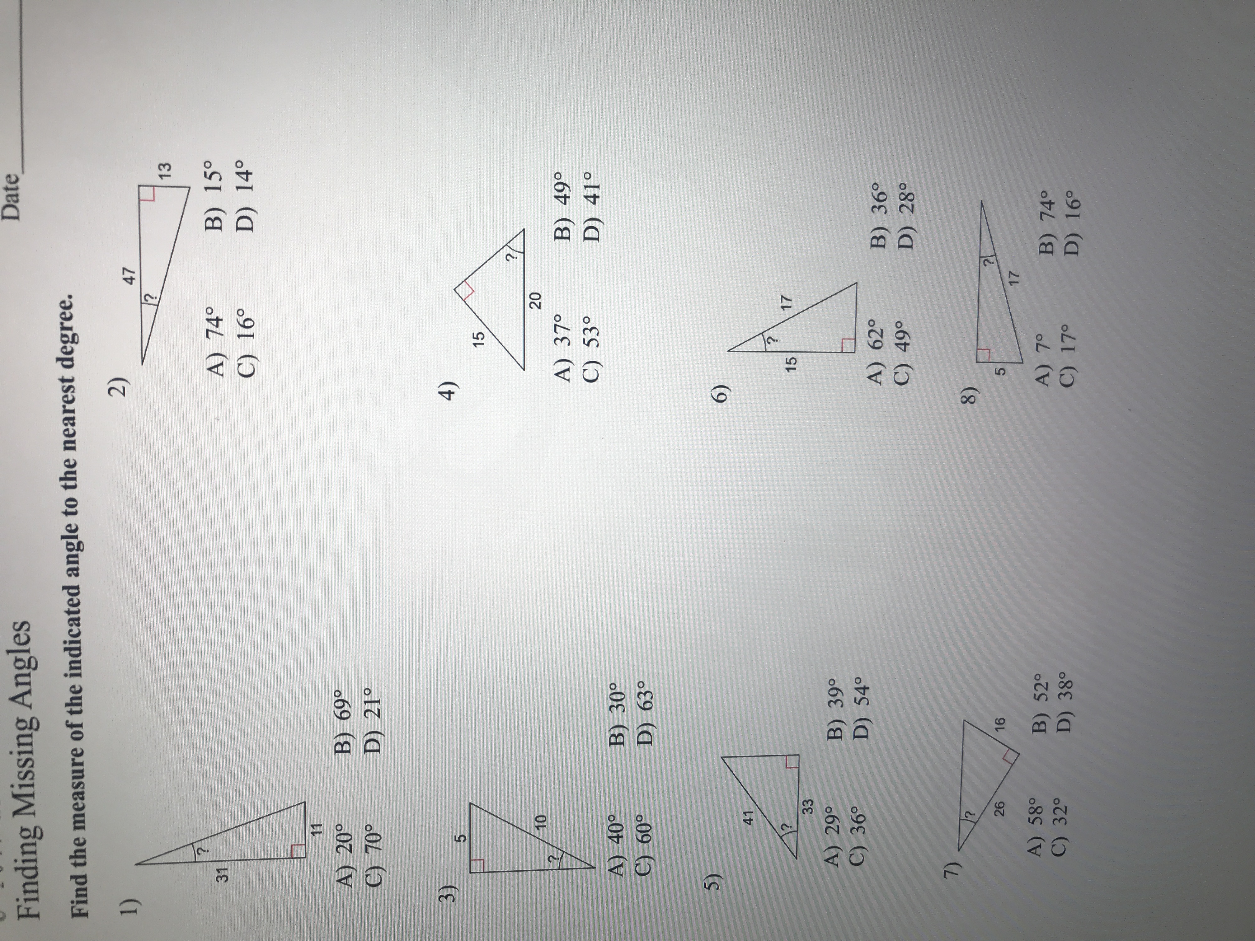 Finding Missing Angles Date Find the measure of