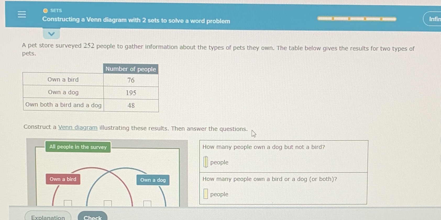 O SETS Constructing a Venn diagram with 2 sets to