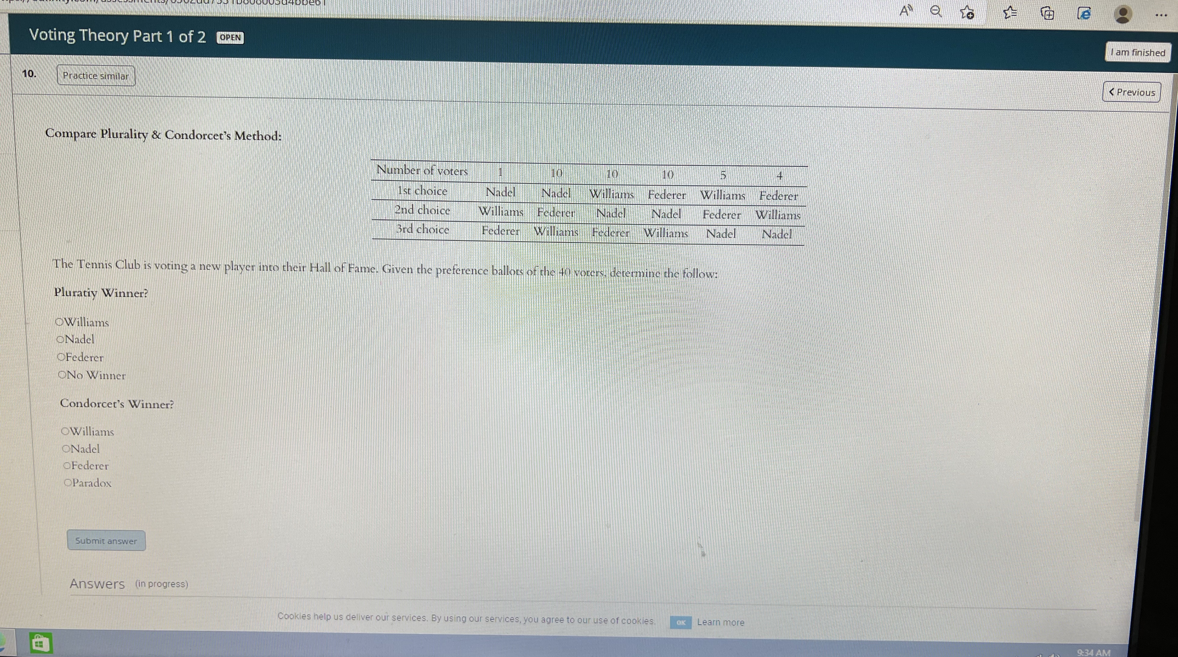 Voting Theory Part 1 of 2 OPEN I am finished 10.