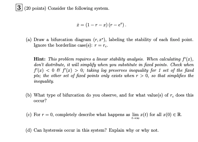 3 (20 points) Consider the following system. 1=