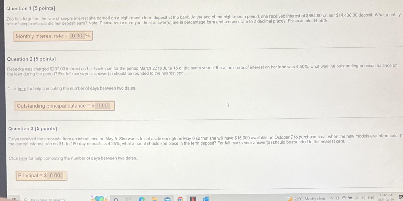 Question 1 [5 points] Zoe has forgotten the rate