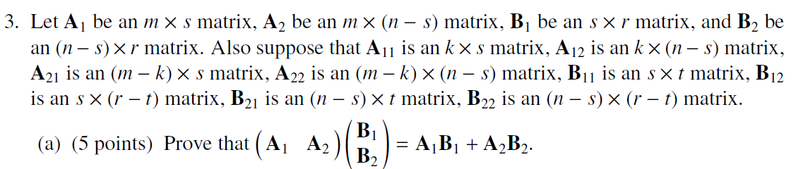 3. Let A1 be an m X S matrix, A; be an m X (n 5)