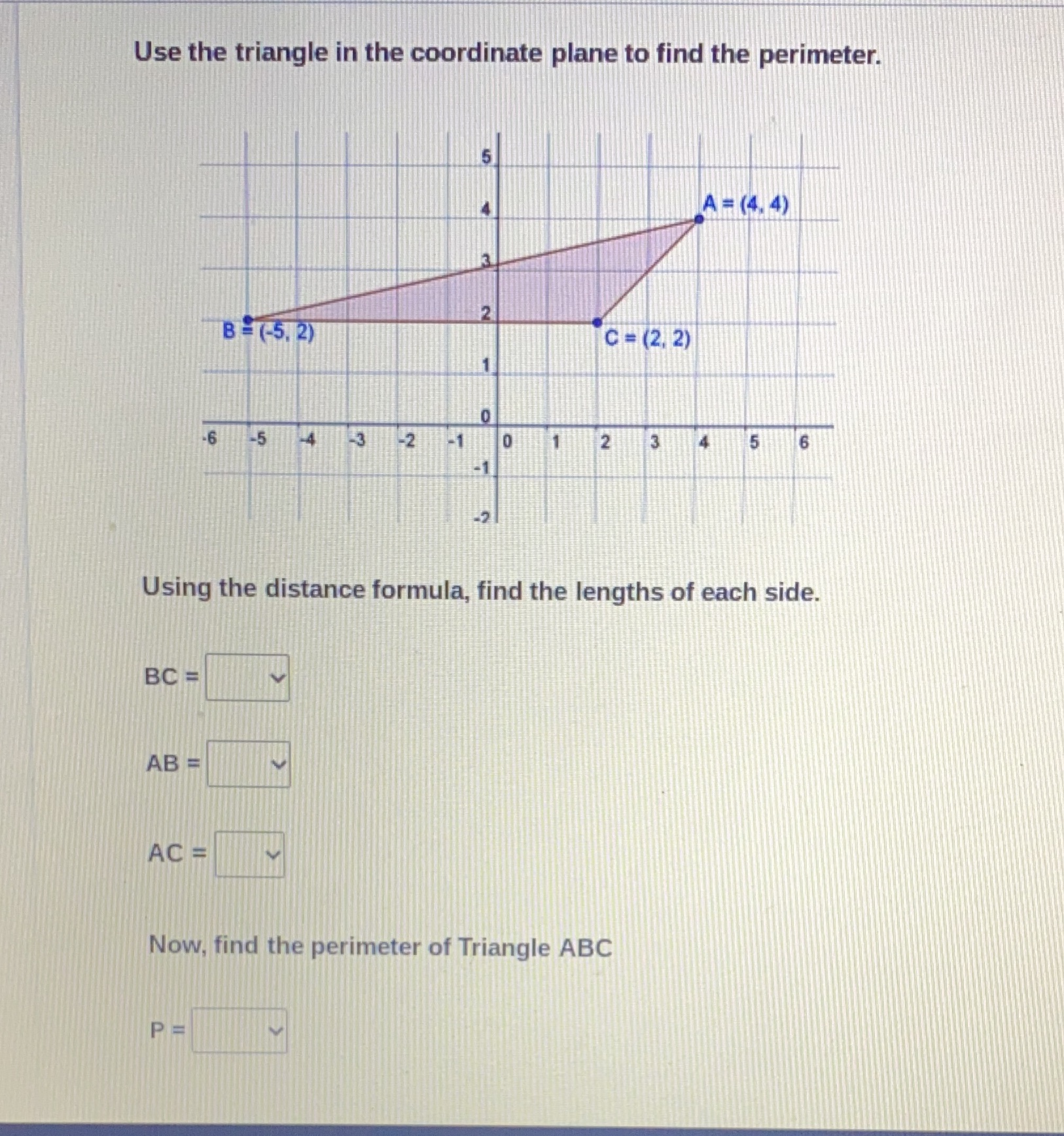 Use the triangle in the coordinate plane to find