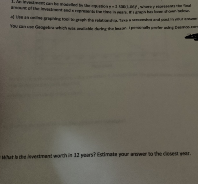 1. An investment can be modelled by the equation